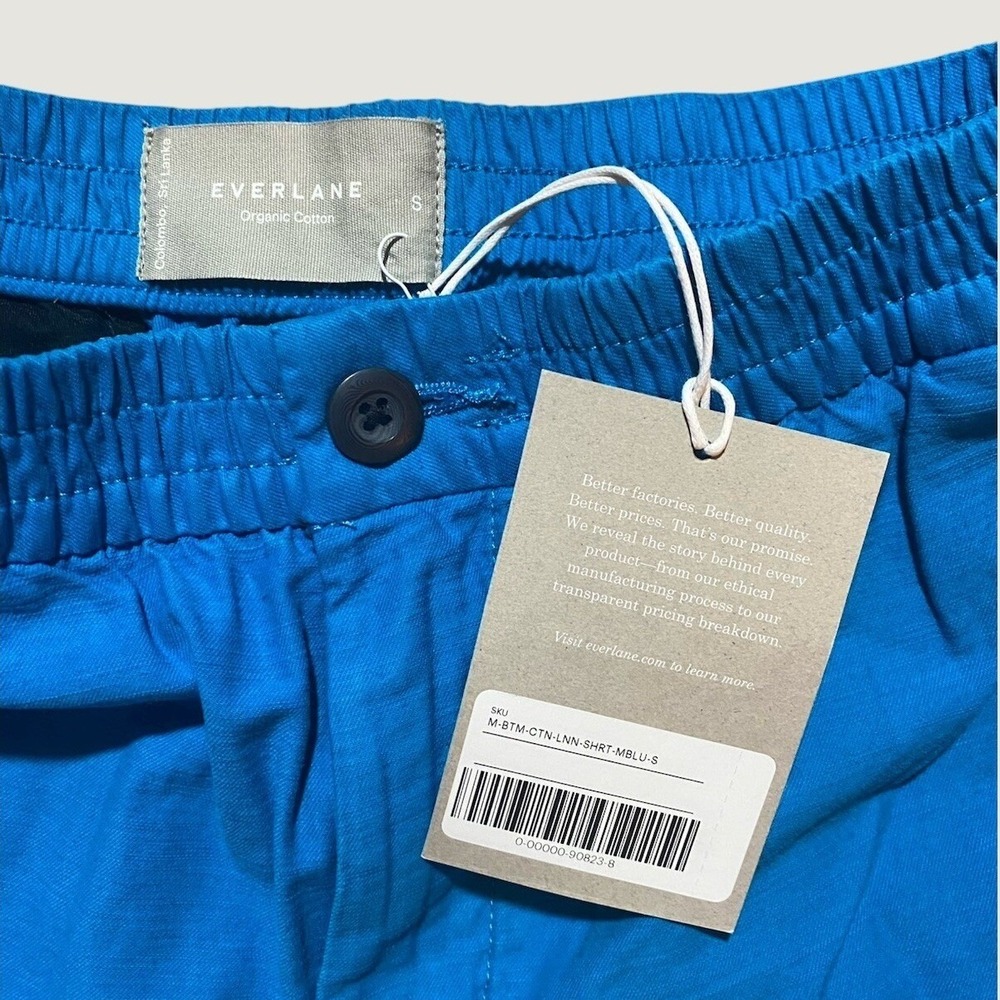 Everlane NWT Men's Blue Shorts Size S Organic Cotton Linen 8.5" Flat Front - Picture 3 of 7